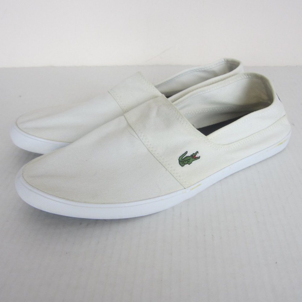 Mens 11 Lacoste Marice White Slip On Canvas Shoes